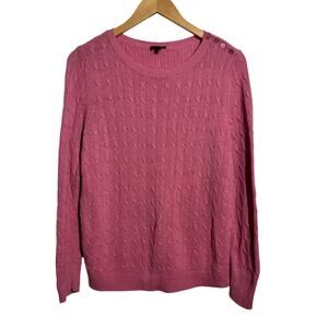 Talbots Lambswool Blend Cable Knit Crewneck Sweater Women L Pink Preppy Spring